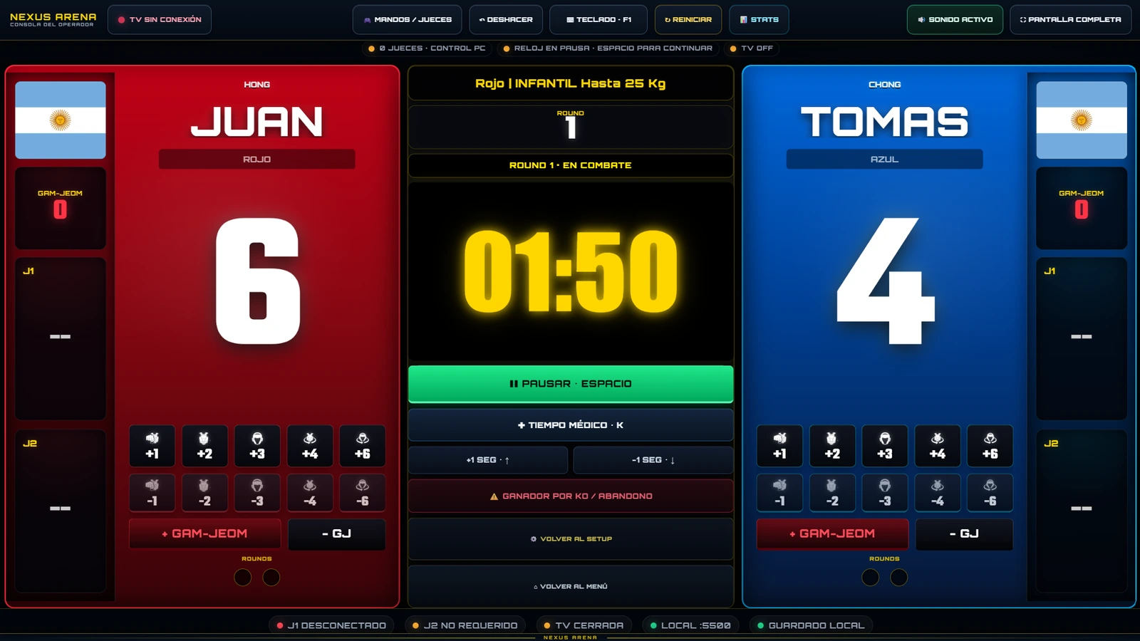 Consola de puntuación y combate de NEXUS ARENA para Taekwondo WT