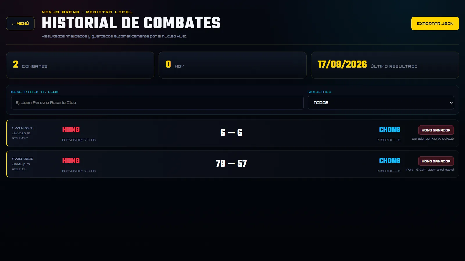 Historial real de combates en NEXUS ARENA