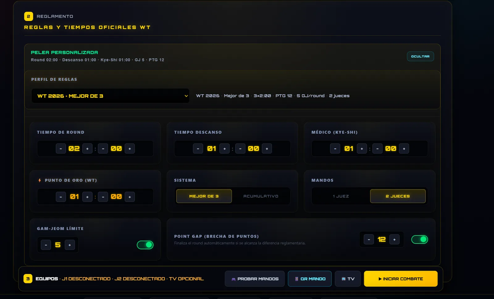Reglas y tiempos configurables de NEXUS ARENA